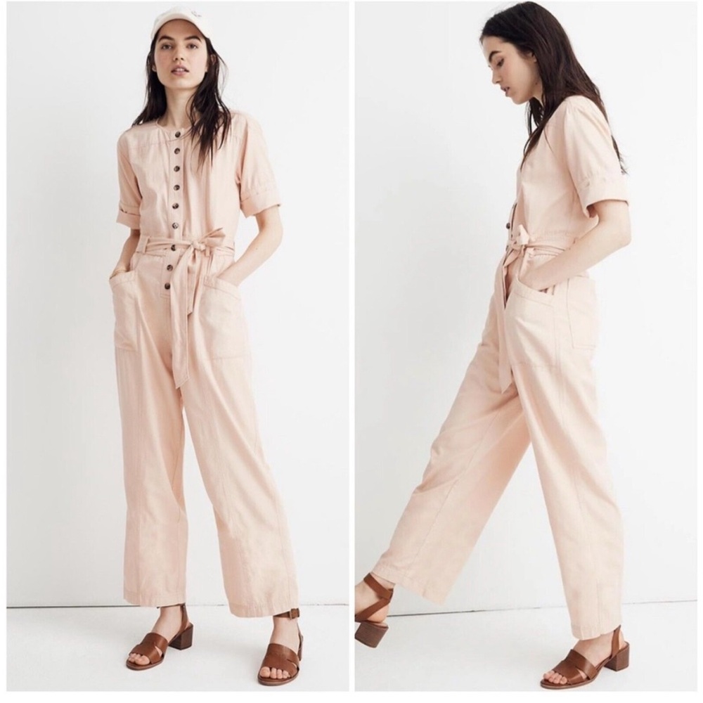 Madewell Comfortable Light Pink Button Up Jumpsuit
